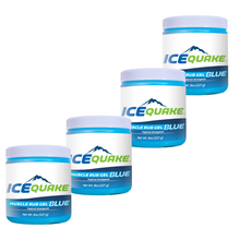 Load image into Gallery viewer, 4-pak IceQuake Muscle Rub Gel 8 oz tub - fast acting relief for 6.92 per tub - .865 cents per ounce Expires 11/26