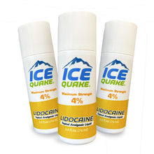 Load image into Gallery viewer, Ice Quake 4% Lidocaine Roll-On Pain Reliever Max strength 2.5 oz. (3 Pack) $3.76 per oz (9% off) Manage your pain!  Buy more and save...4 and 6 packs available! Expiration 2025
