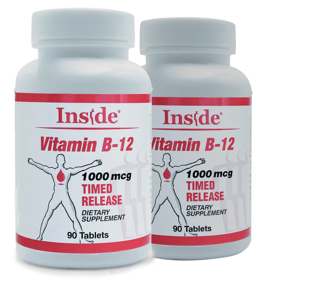 Inside Pharma-Grade B-12 Time Release 1000 mcg Tablets - Long lasting energy! (2 pack)  180 Tablets (16% off) 7.5 cents per tablet! Buy more and save....see our 4 pack! Expiration 2025!