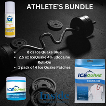 Load image into Gallery viewer, Athlete’s Pain Relief - IceQuake for Joint &amp; Muscle Pain Relief -15% Menthol Gel,  4% Lidocaine Roll-On, 4 Cold&#39;N Hot Patches
