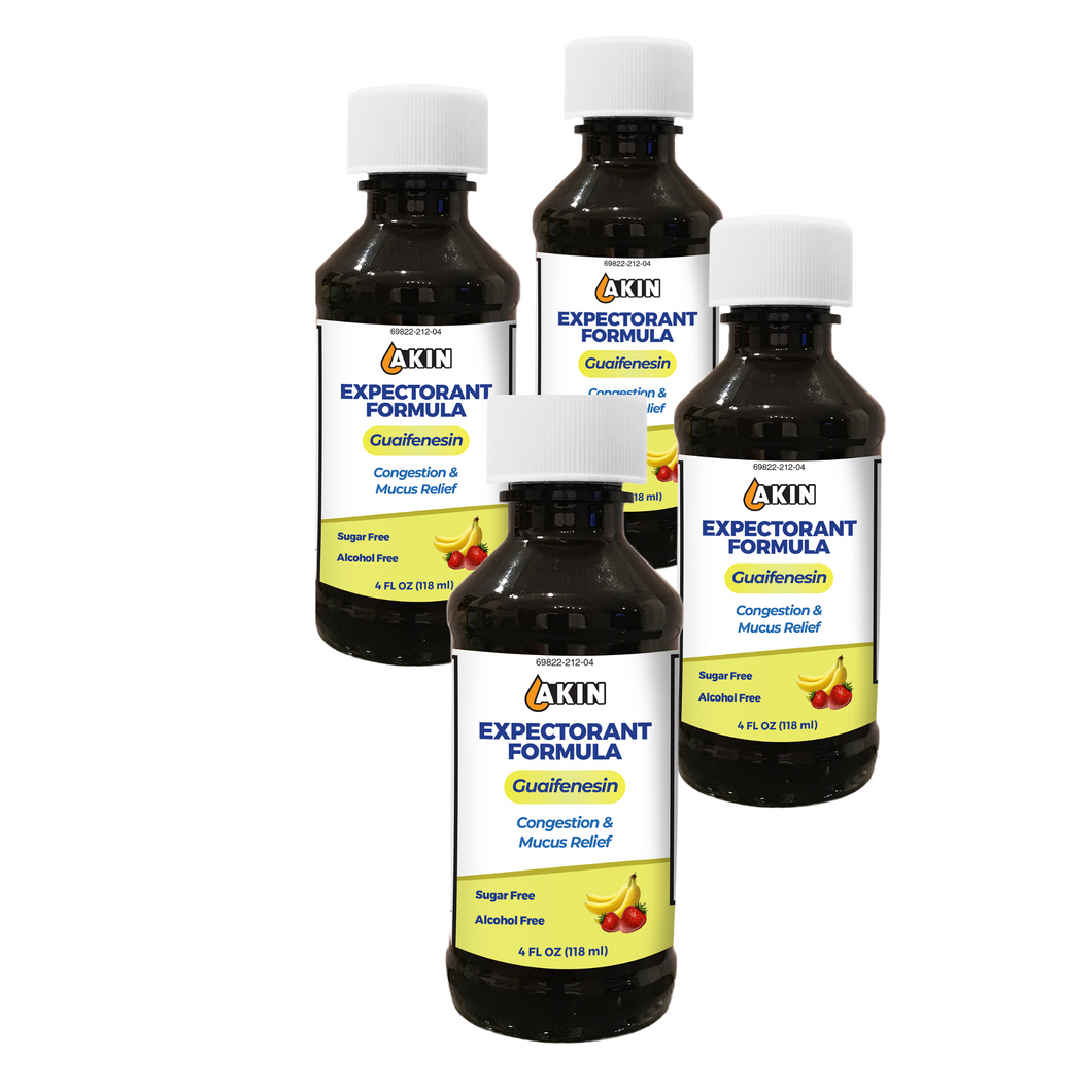 Akin Expectorant Formula with Guaifenesin (Strawberry-Banana) 4 4oz bottles - (38% off) $1.25 per oz! - buy more and save! Expiration 2025!