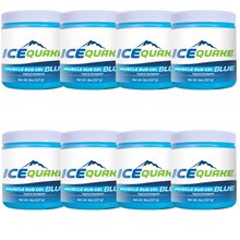 Load image into Gallery viewer, 8-pak IceQuake Muscle Rub Gel 8 oz tub - fast acting relief at 4.74 per tub - .593 cents per oz. Expires 11/26
