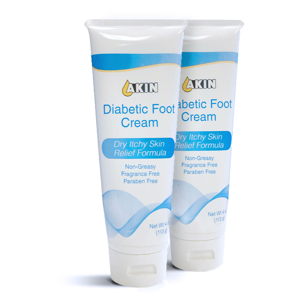 Akin Diabetic Foot Cream 8 oz. ($2.25 per oz.) 2-pack - (18.2% off!) Expiration 2025! Great for dry, itchy skin, recommended for diabetic foot care.  Expiration 2025!