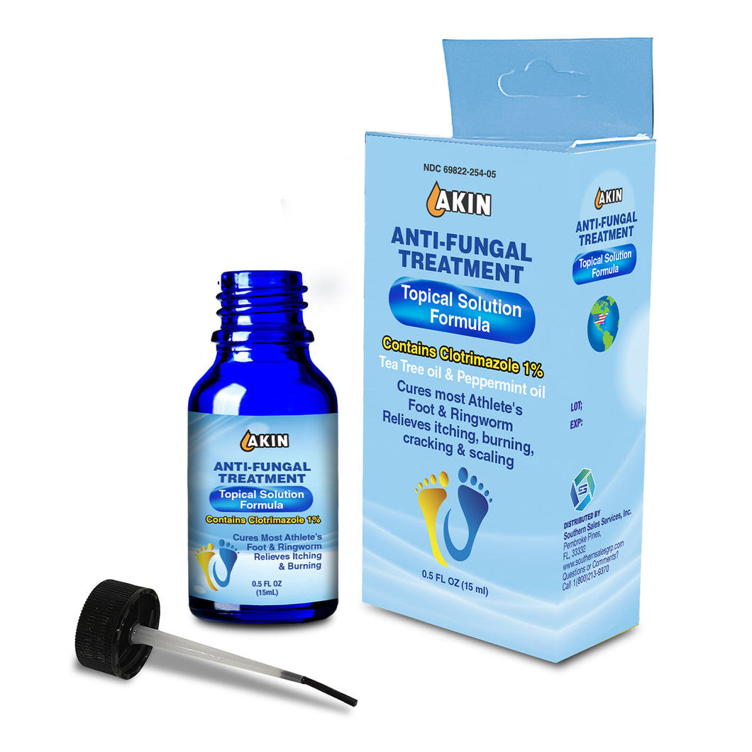 Akin Anti-Fungal Topical Treatment 15ml contains 1% max strength Clitrimazole - fast-acting, really works! (1 pack) 1 oz. (33.3% off!) No-Touch Applicator! Expiration 2025!
