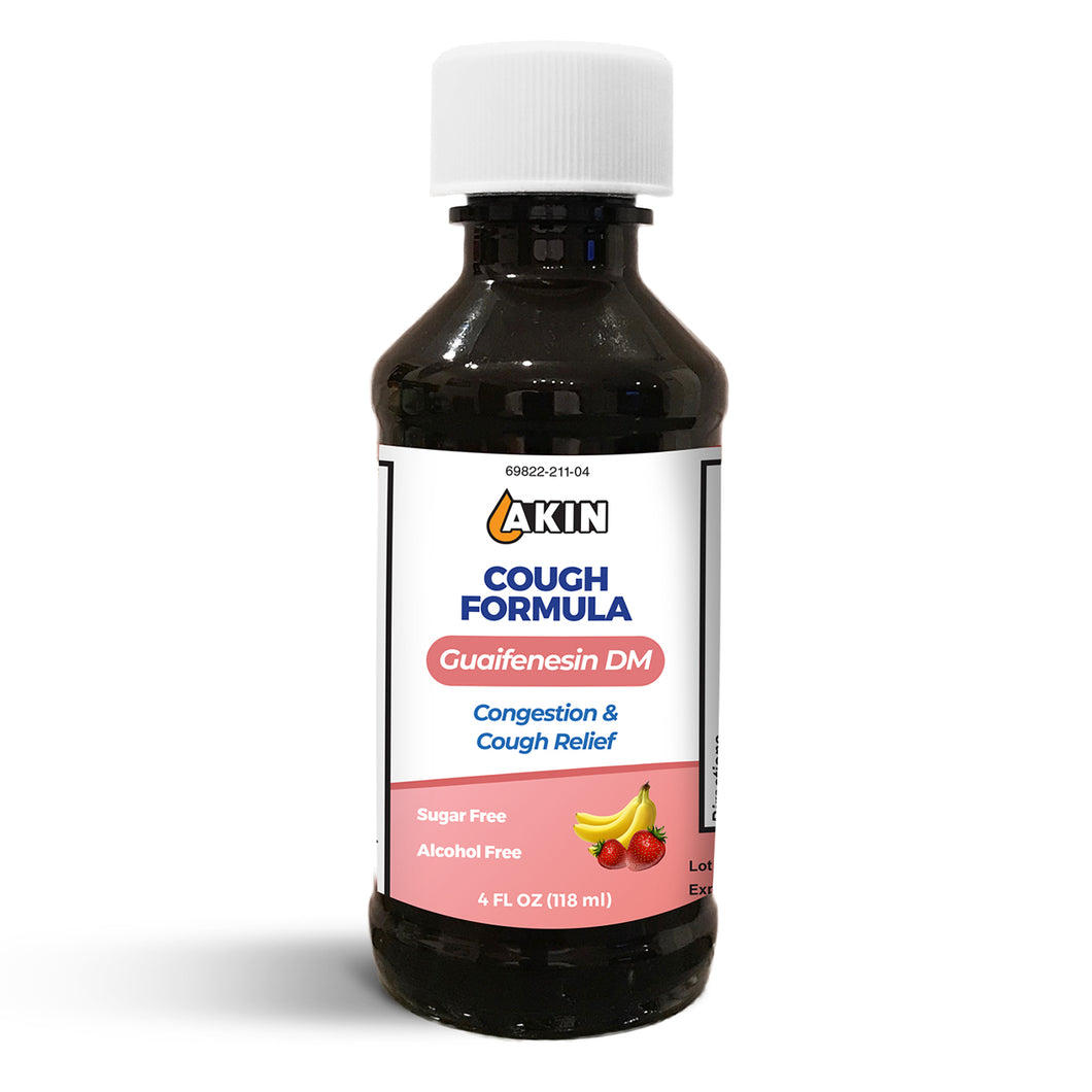 Akin DM Cough Formula with Guaifenesin (Strawberry-Banana) 2 Pack (4 oz bottles)