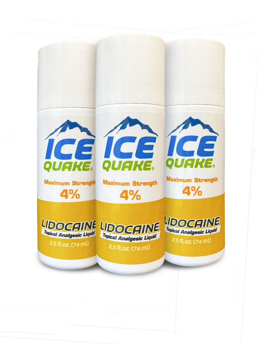 Ice Quake Roll-On Pain Reliever 3 Pack (Max Strength 4% Lidocaine)