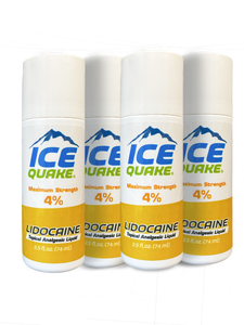 Ice Quake Roll-On Pain Reliever 4 Pack (Max Strength 4% Lidocaine)