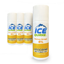 Load image into Gallery viewer, Ice Quake 4% Lidocaine Roll-On Pain Reliever Max strength 2.5 oz. (4 pack) 13% off - $3.19 per oz.! Manage your pain! Buy more and save....see our 6 pack!  Expiration 2025!
